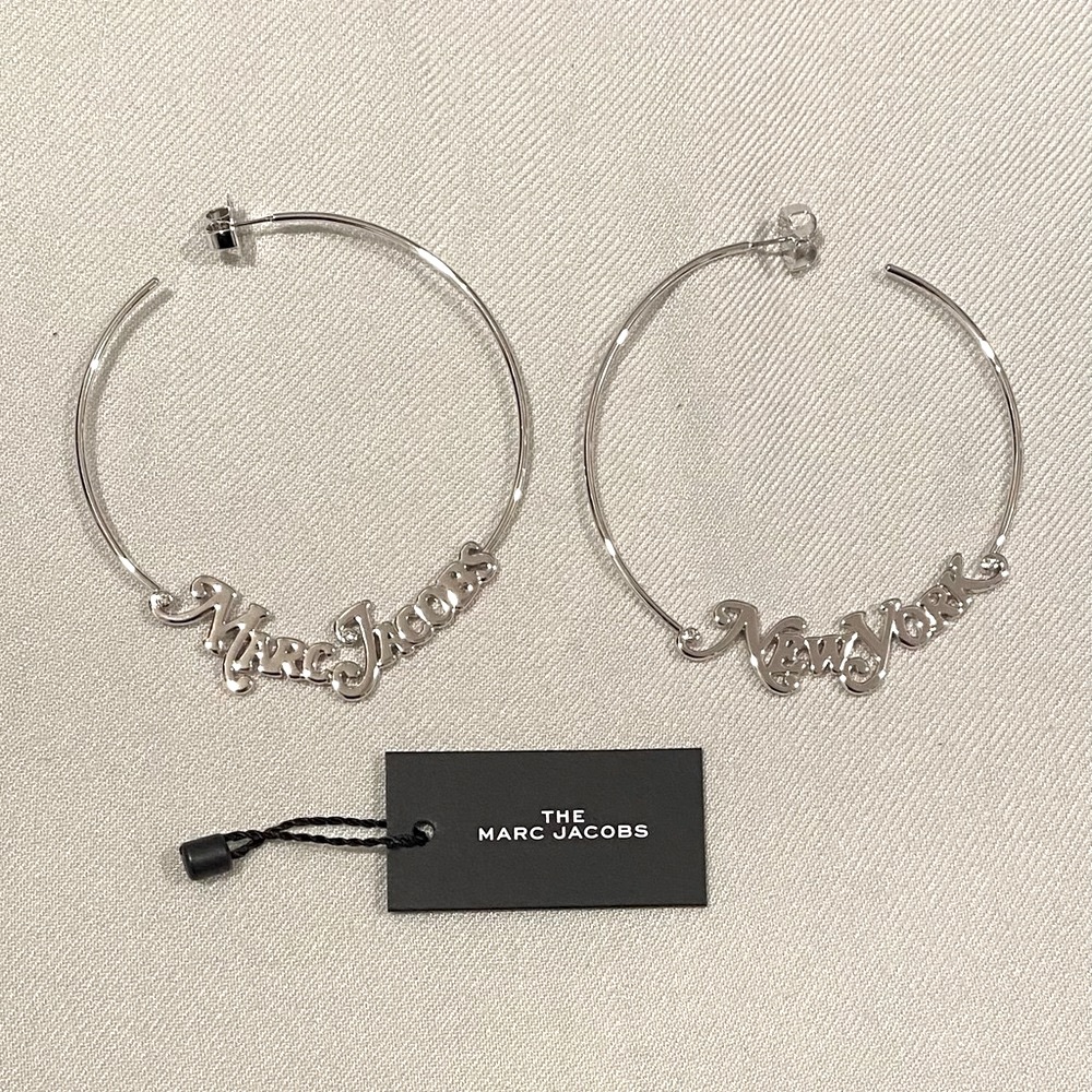 Marc Jacobs Silver New York Logo Hoop Earrings
